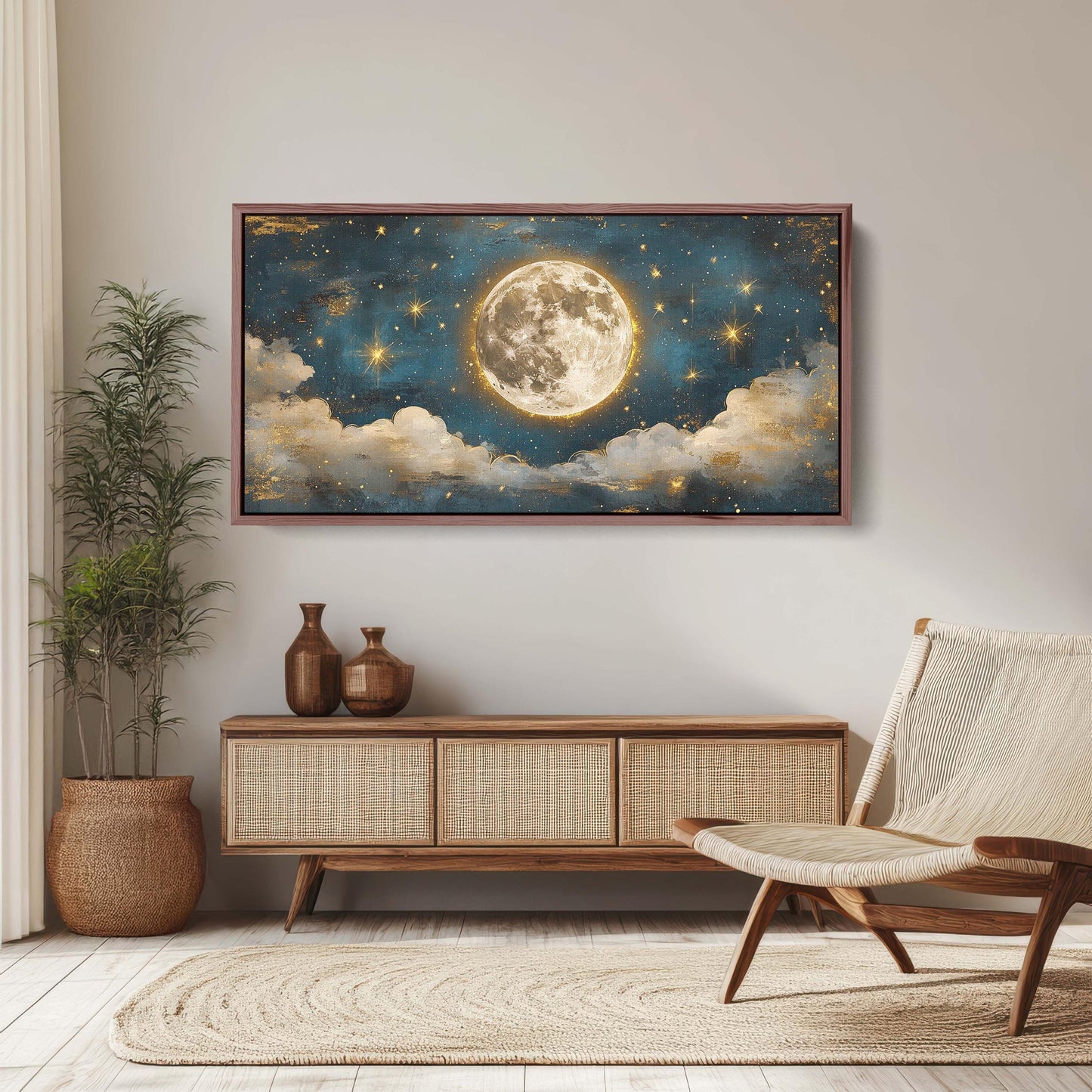 Cloudy Moon Sky, Moon Painting, Moon and Stars, Full Moon