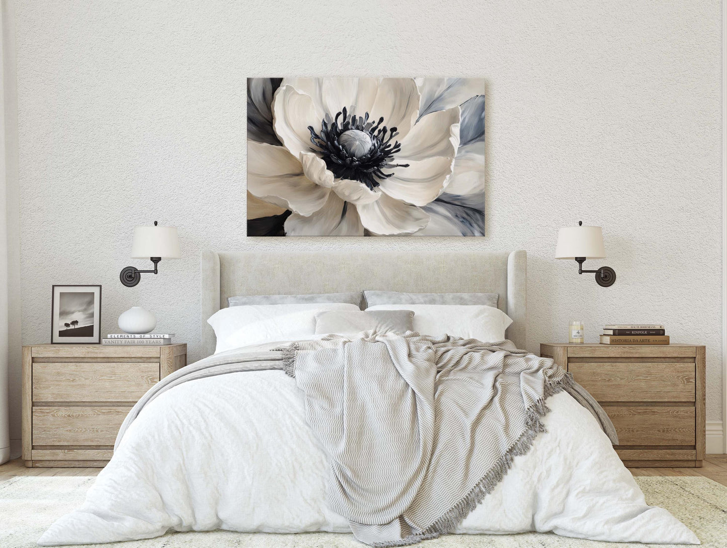Flower Painting, Black White Flower, Contemporary Art