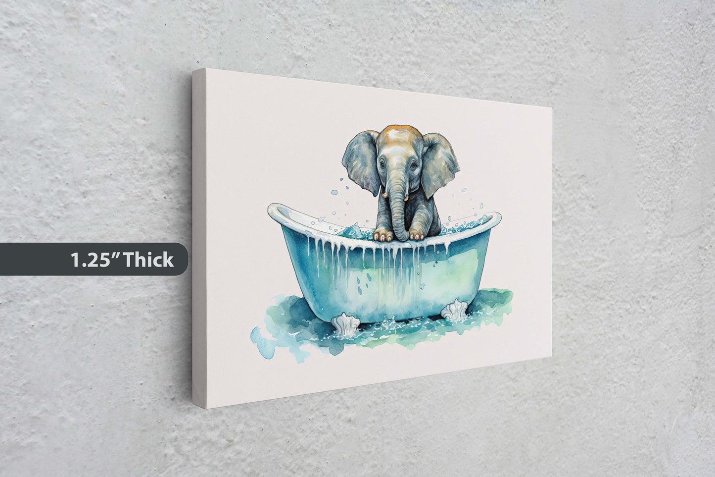 Elephant Bath, Elephant in Bathtub, Bathroom Decor, Kids Bath, Powder room, Fun Art, Cute Baby Elephant, Bath time Art, Silly Decor