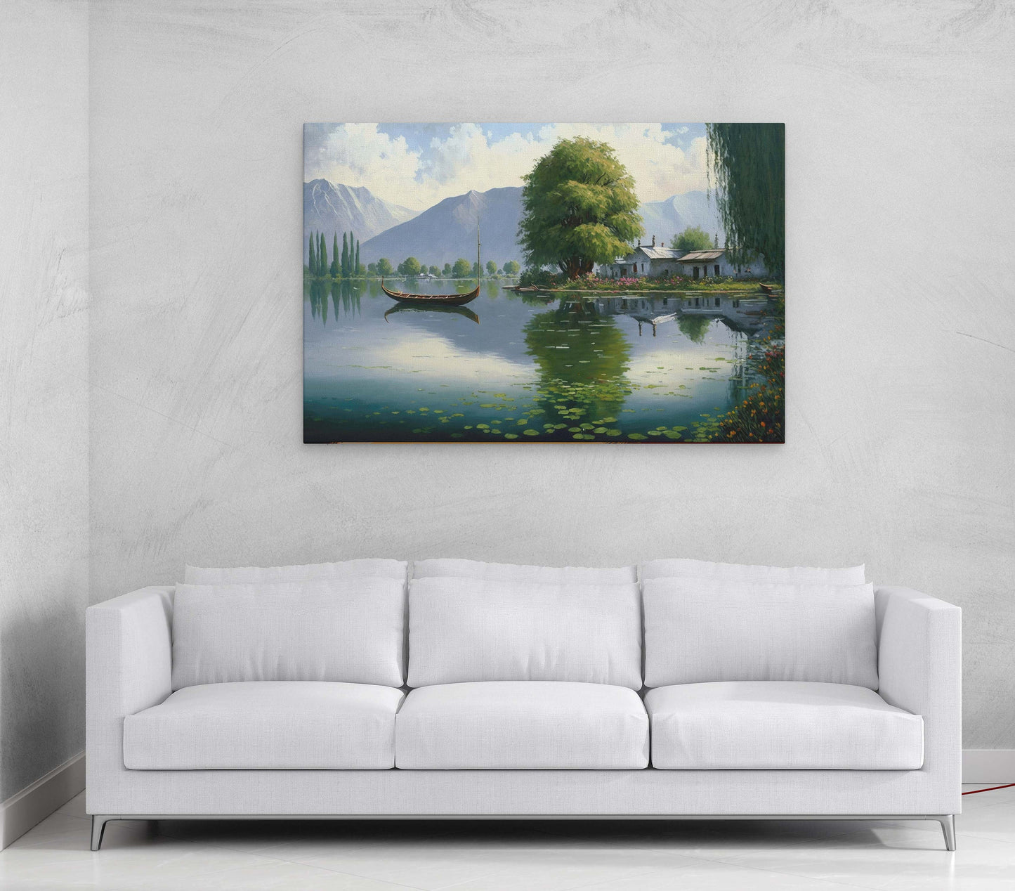 Lake Cottage Canvas Art Ready To Hang Large Print, Oil Painting, Landscape, Dali Lake India