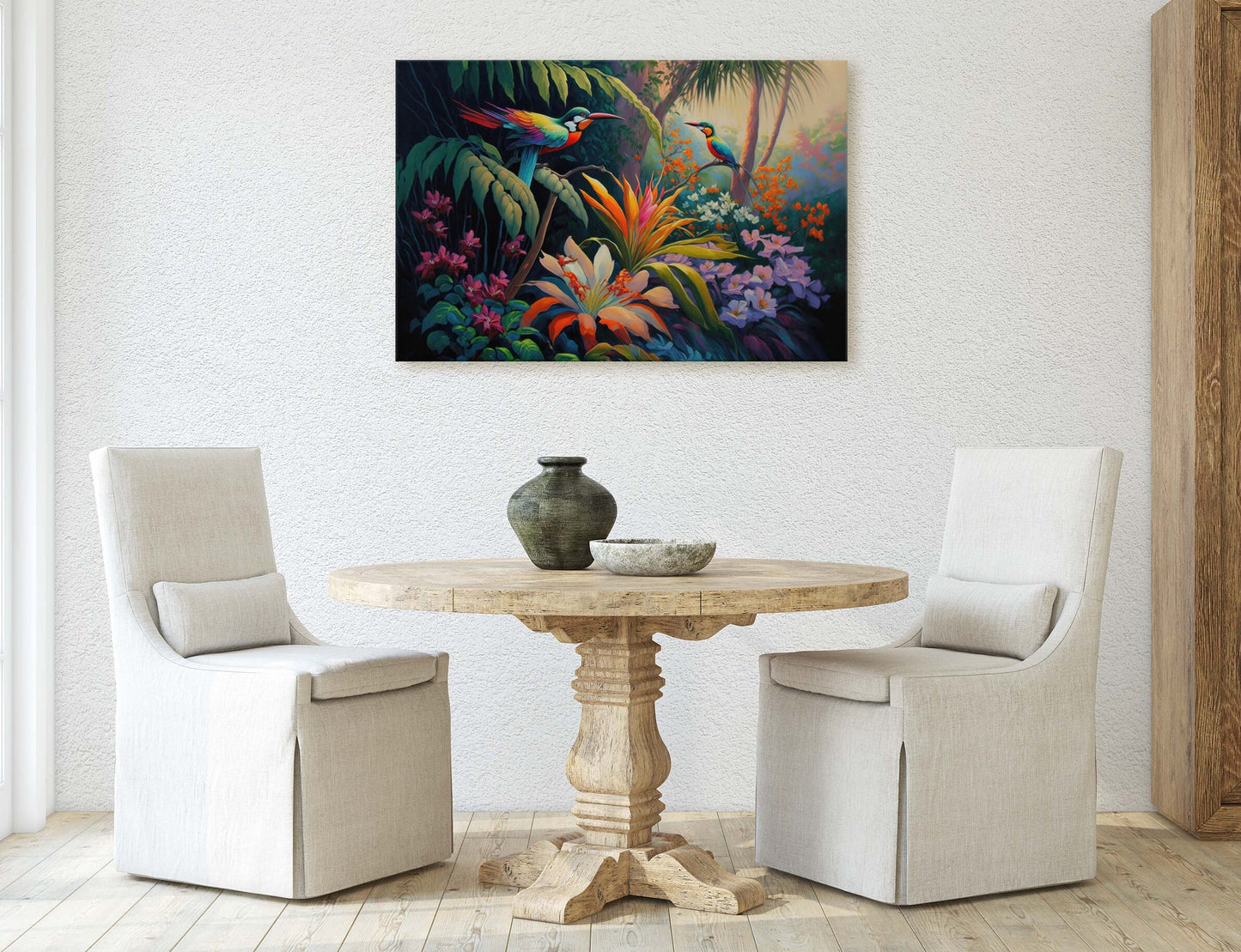 Jungle Birds of Passion Flowers Art Ready To Hang Large Print, Oil Painting, Landscape, Natural Beauty, Colorful