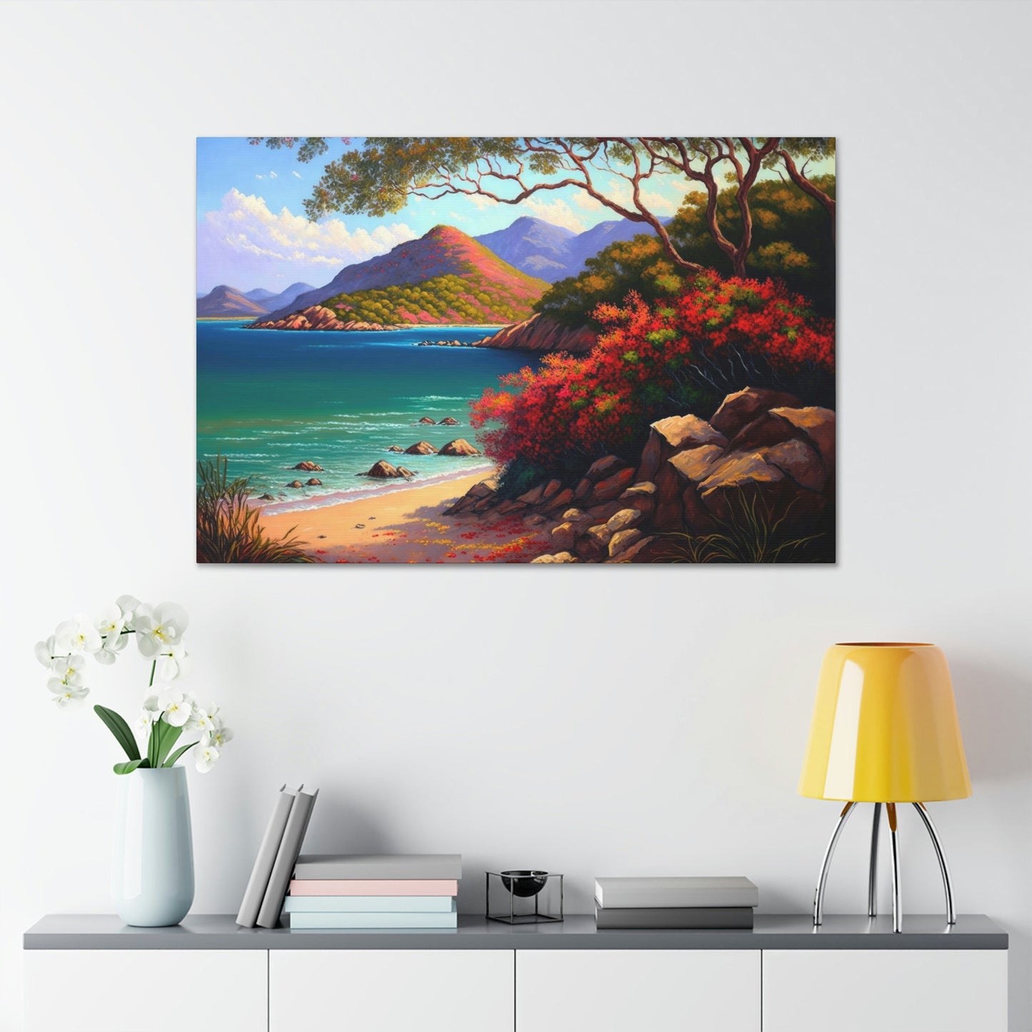 Taboga Island Canvas Art Ready To Hang Large Print, Oil Painting, Panama, Island of Flowers, Beach