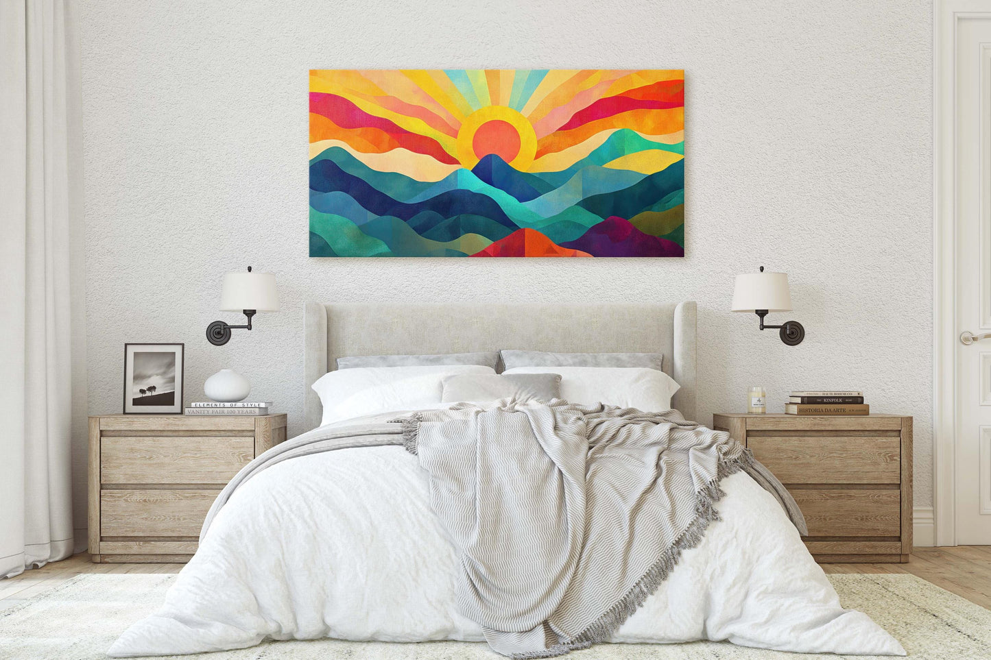 Sunshine Mountain, Canvas Print, Sunset Decor, Flat Art, Vibrant Color, Bold Art, Abstract, Mid Century Modern, Scandinavian Print