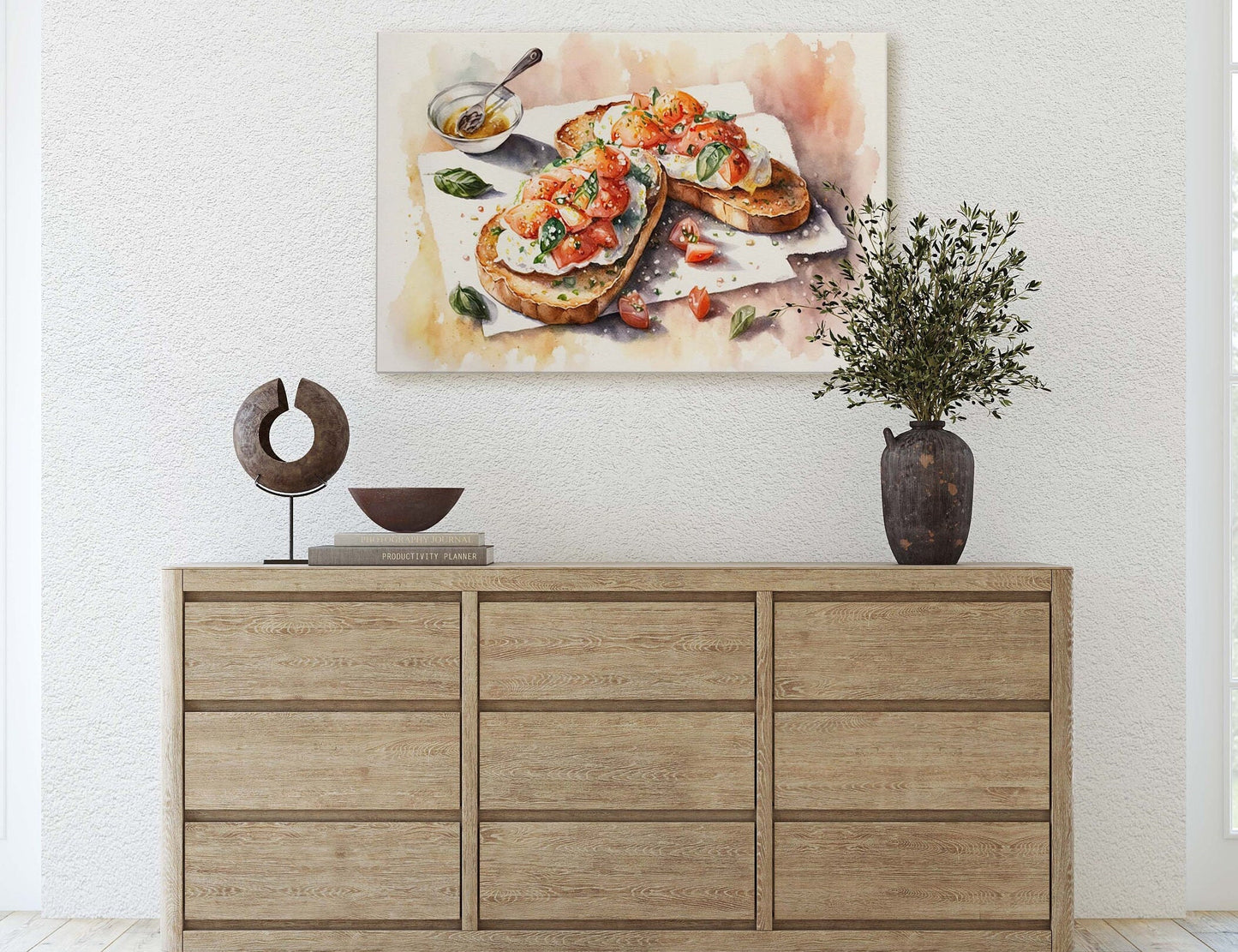 Bruschetta Bread, Tapas, Appetizers, Kitchen Art, Dining Room, ,Ready To Hang, Large Print, Watercolor Painting, Restaurant Decor, Food Art