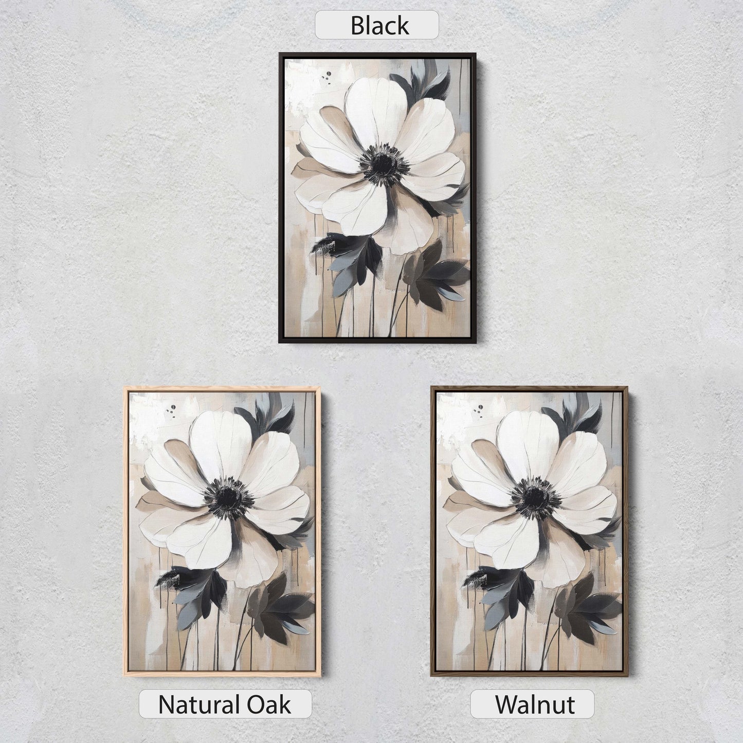 Modern Flower, Contemporary Art, Flower Painting, Black White Beige