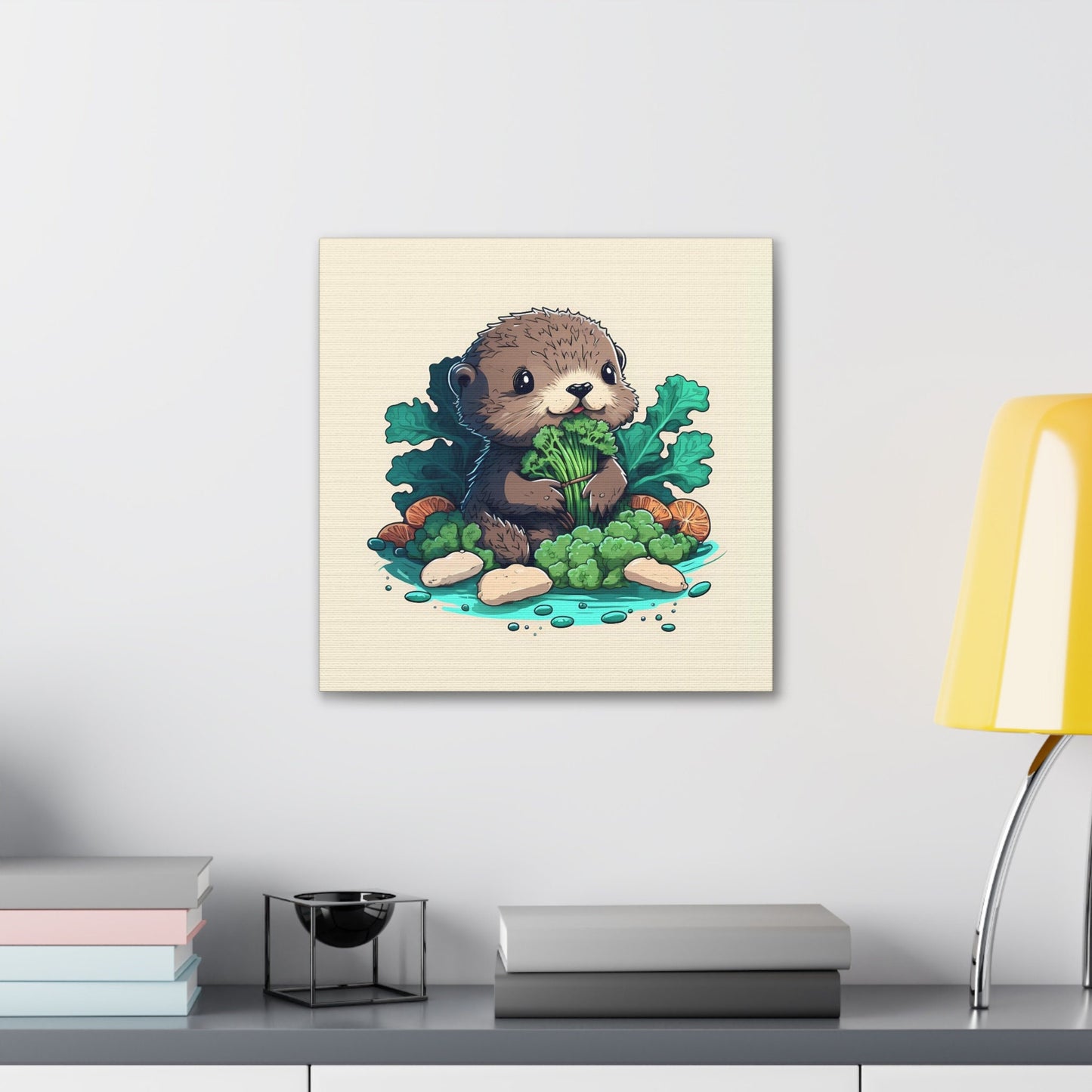 Otter Eating Vegetables Stretched Canvas Art