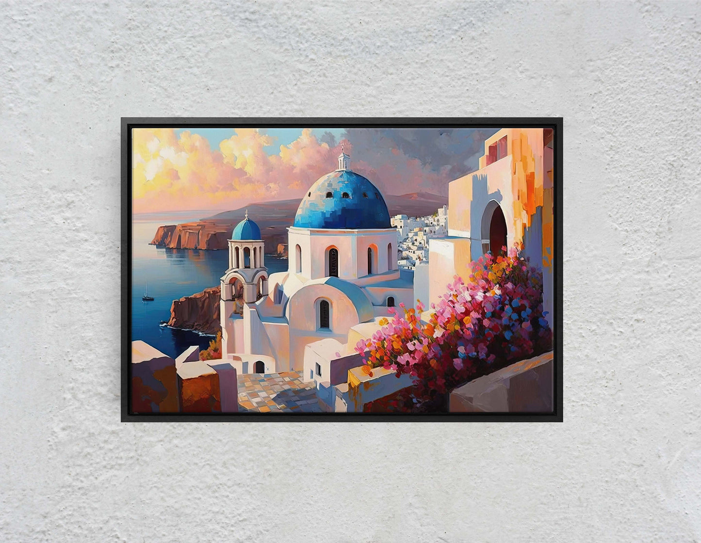 Santorini Thira, Greece, Canvas Art print, Landscape Painting, Vibrant colors, Thera, Island Art, Firostefani village
