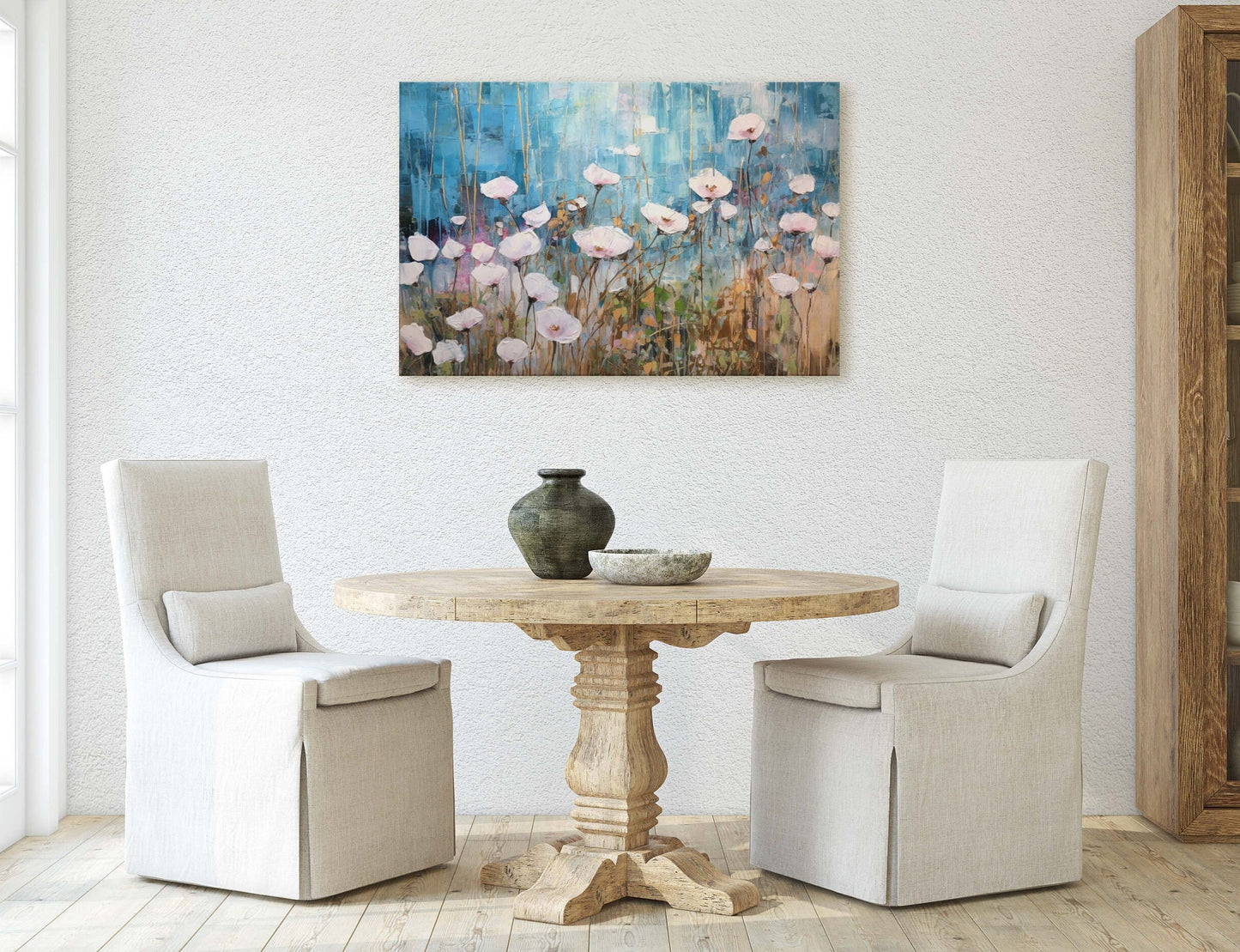 White Poppies on Canvas, Wildflower Print, Subtle Decor, Flower Art, Painting Print, Abstract Flowers, Impressionist Art, Large Print