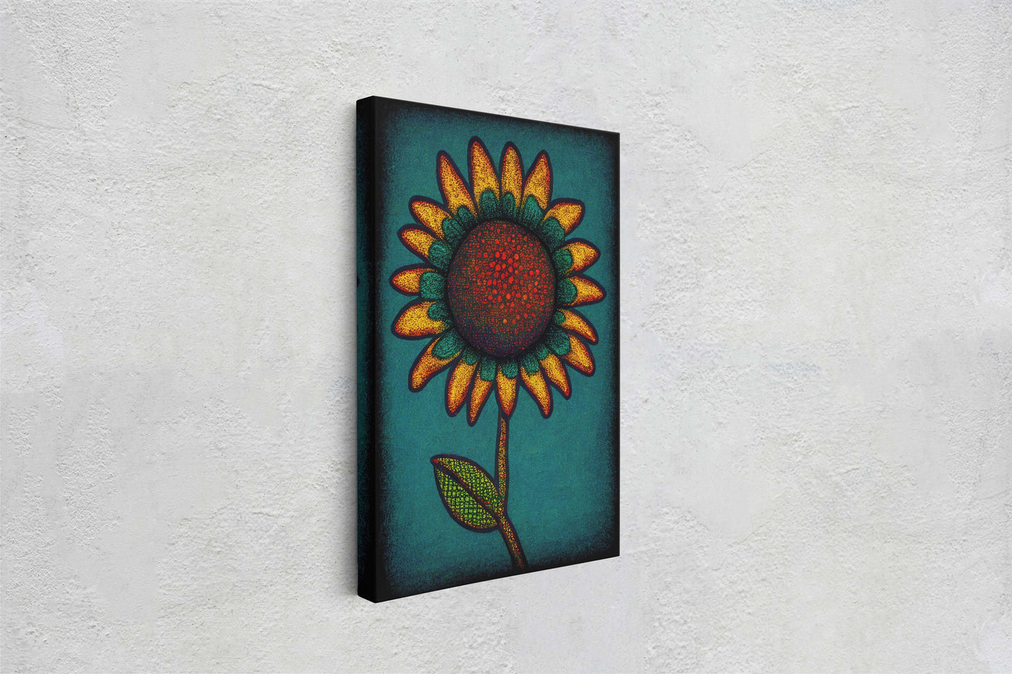 Sunflower, Abstract, Pointillism, Flower Decor, Large Canvas Print, Ready To hang, Farmhouse, Farm, Vertical Print, Modern Art, Contemporary