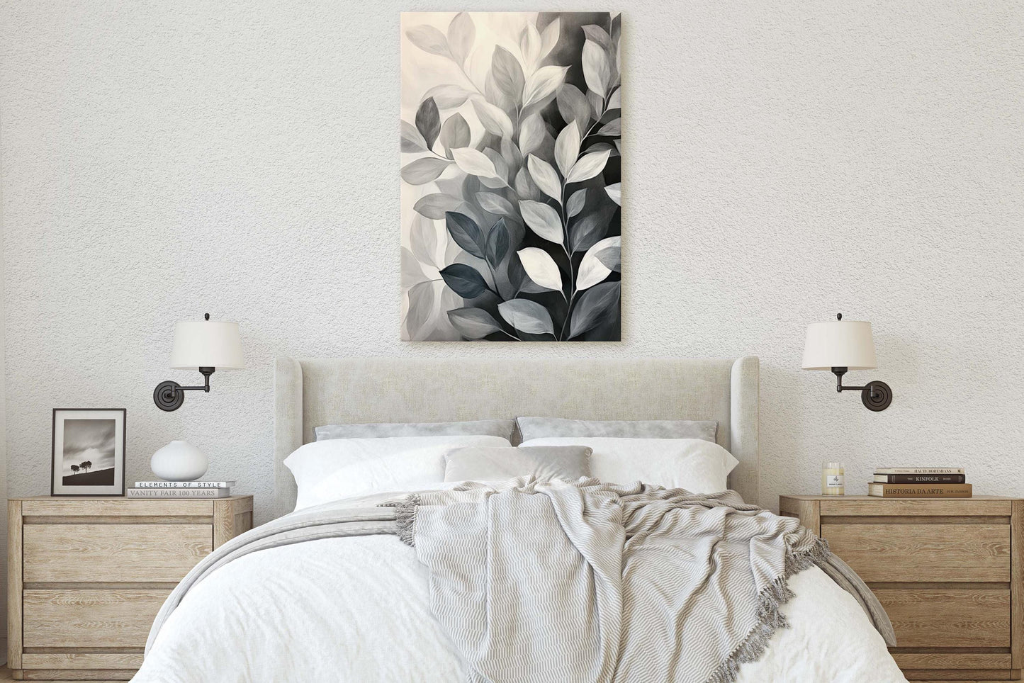 Black White Leaves, Leaf Painting, Contemporary Art