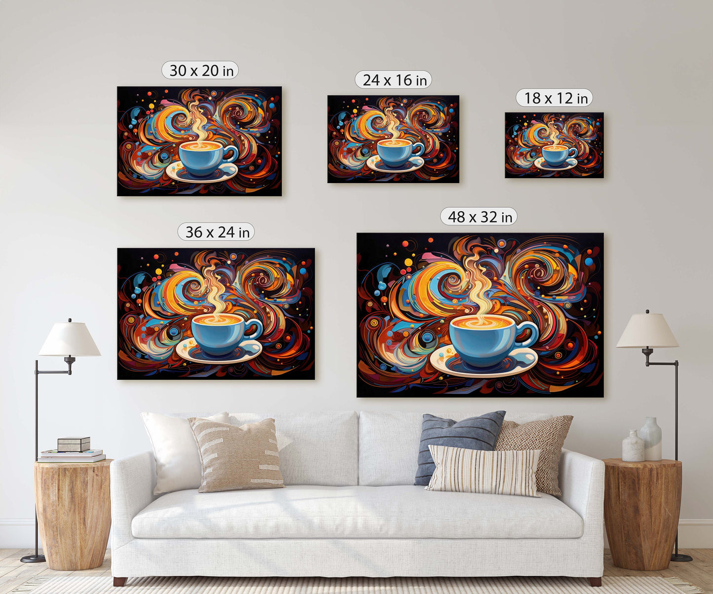 Modern Coffee, Coffee Art, Latte Painting, Pop Art, Modern Contemporary, Colorful Vivid, Abstract, Framed Canvas, Large Art print