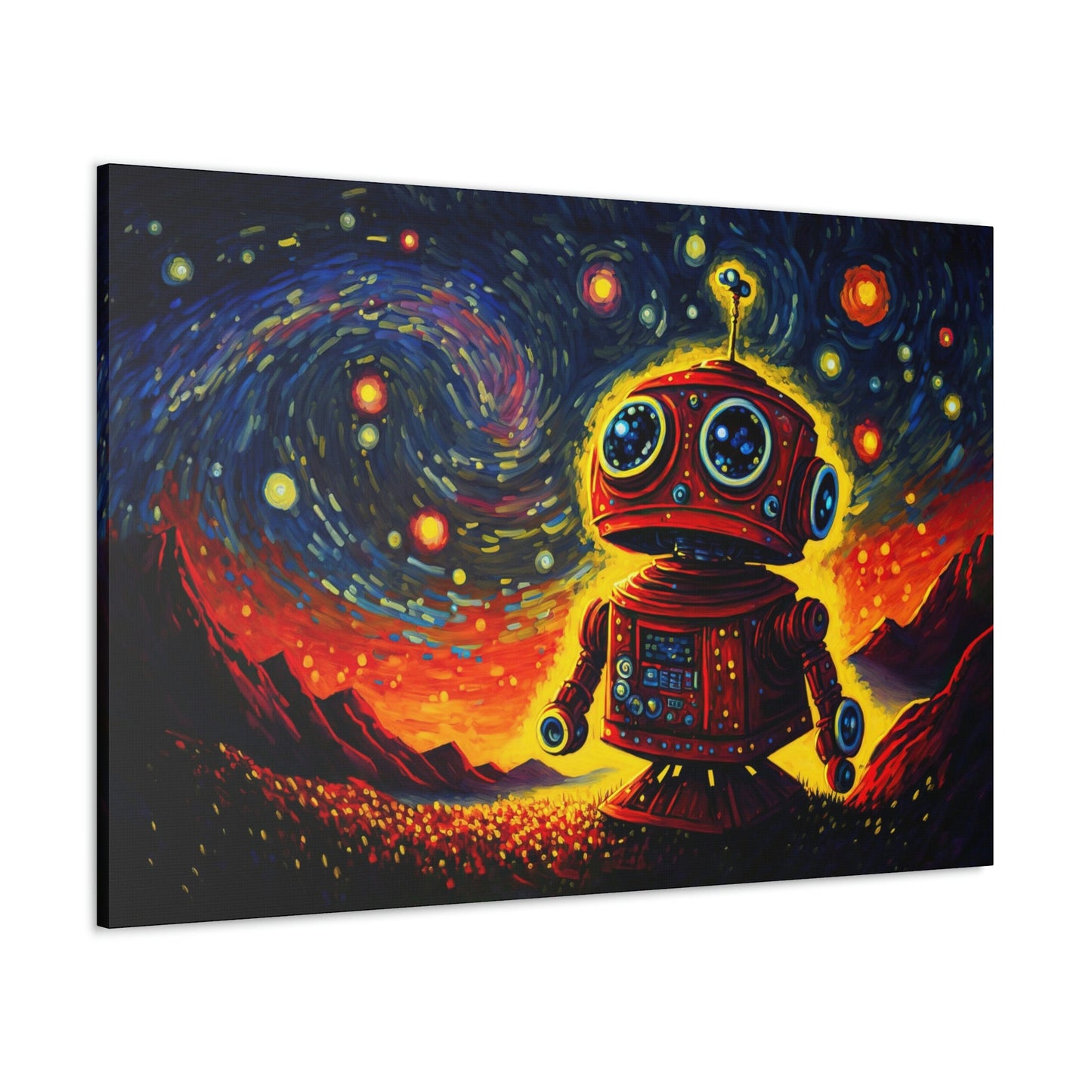 Starry Night Red Robot Canvas Art Ready To Hang