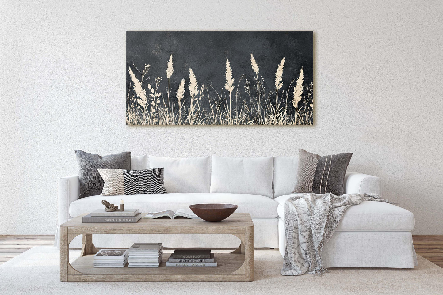 Grass Field Painting, Light and Dark, Tall Grass Print, Black and White
