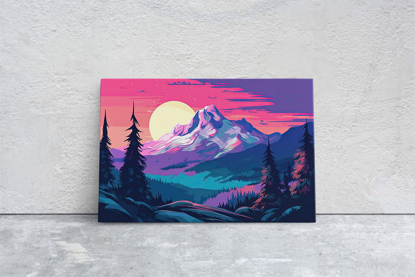 Snowy Mountain on Canvas, Bold Color, Snow Cap, Sunset Landscape, Bright Tones, Ready to Hang, Large Print, Colorado Mountain, Vibrant