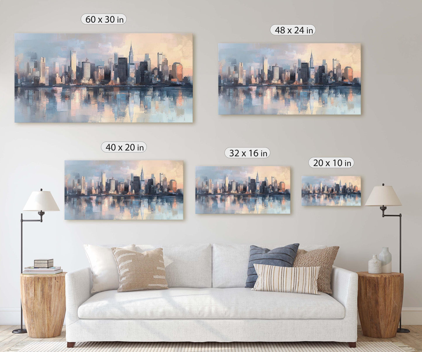 City Skyline Print, Urban City, Waterfront Buildings