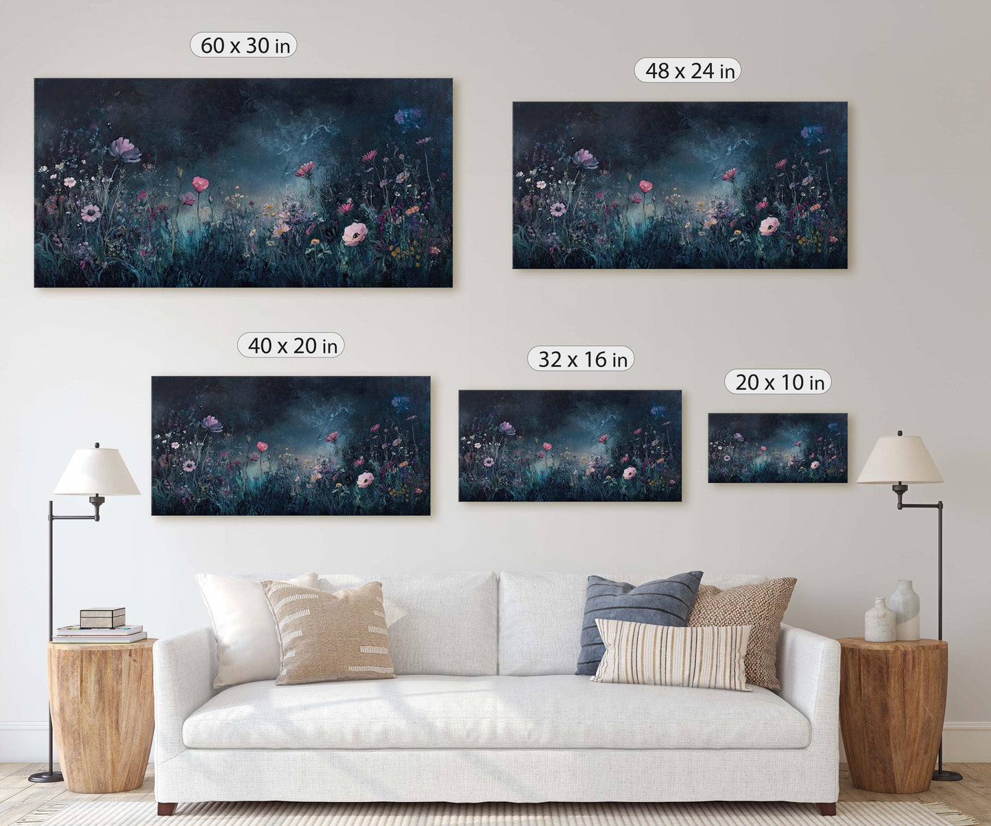 Wildflowers at Night, Flowers in Darkness, Night Time, Moody Botanical