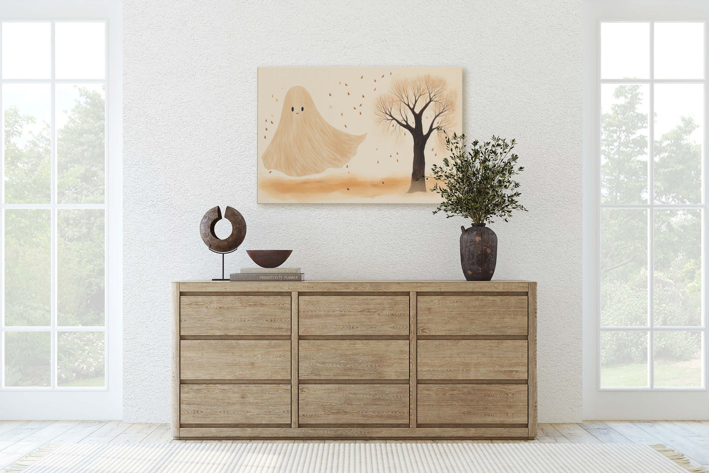 Cute Ghost, Halloween Ghost, Friendly Ghost, Sepia Subdued, Halloween Decor, Adorable Halloween, Framed Canvas, Poster Print