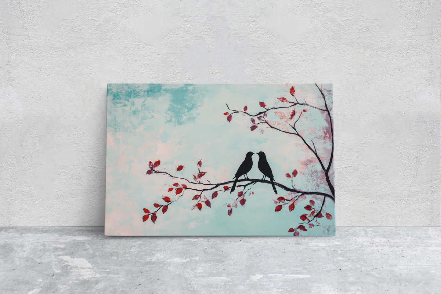Lover birds, Bird Print, Pastel Colors, Contemporary Print, Blue Pink
