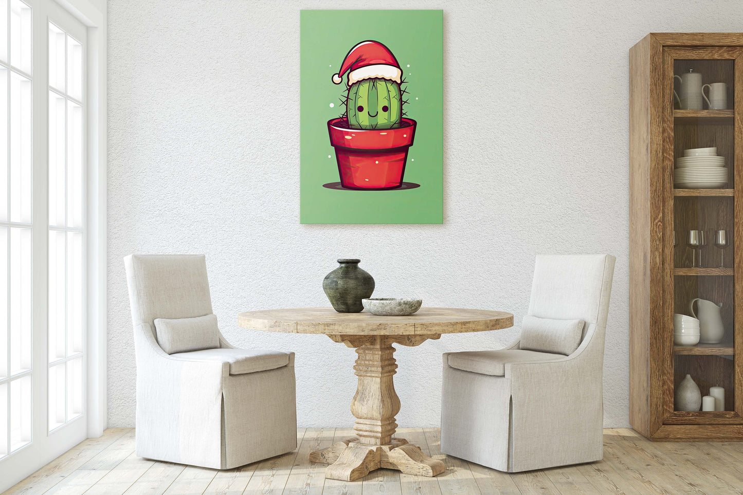 Christmas Cactus, Cute Cactus, Cute Christmas Decor, Illustration, Southwester, Chibi Style, Cartoon Cactus