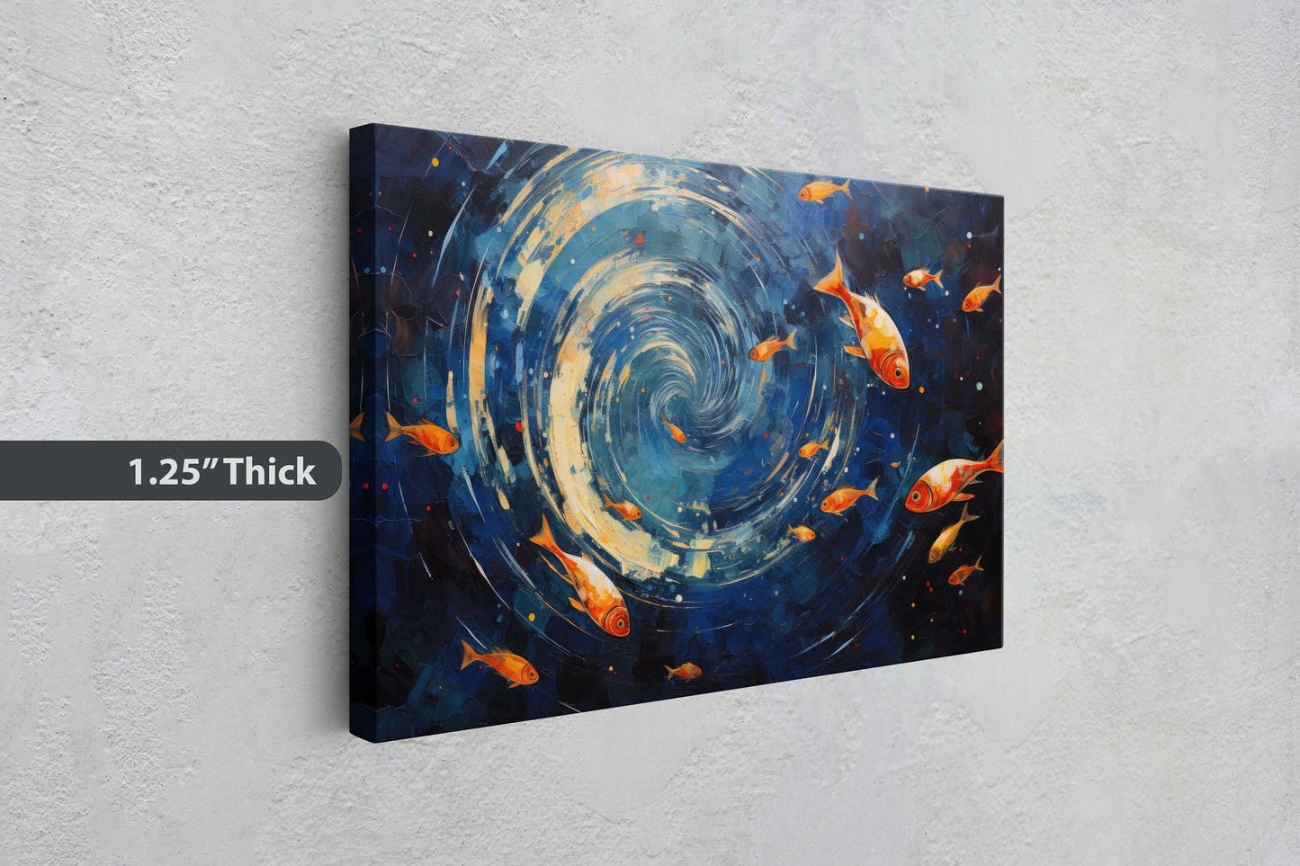 Fish School Painting, Canvas Wall Art, Abstract Blue Sea Painting, Boho Wall Décor, Custom Painting, Home Decor,Large Original,Framed Canvas