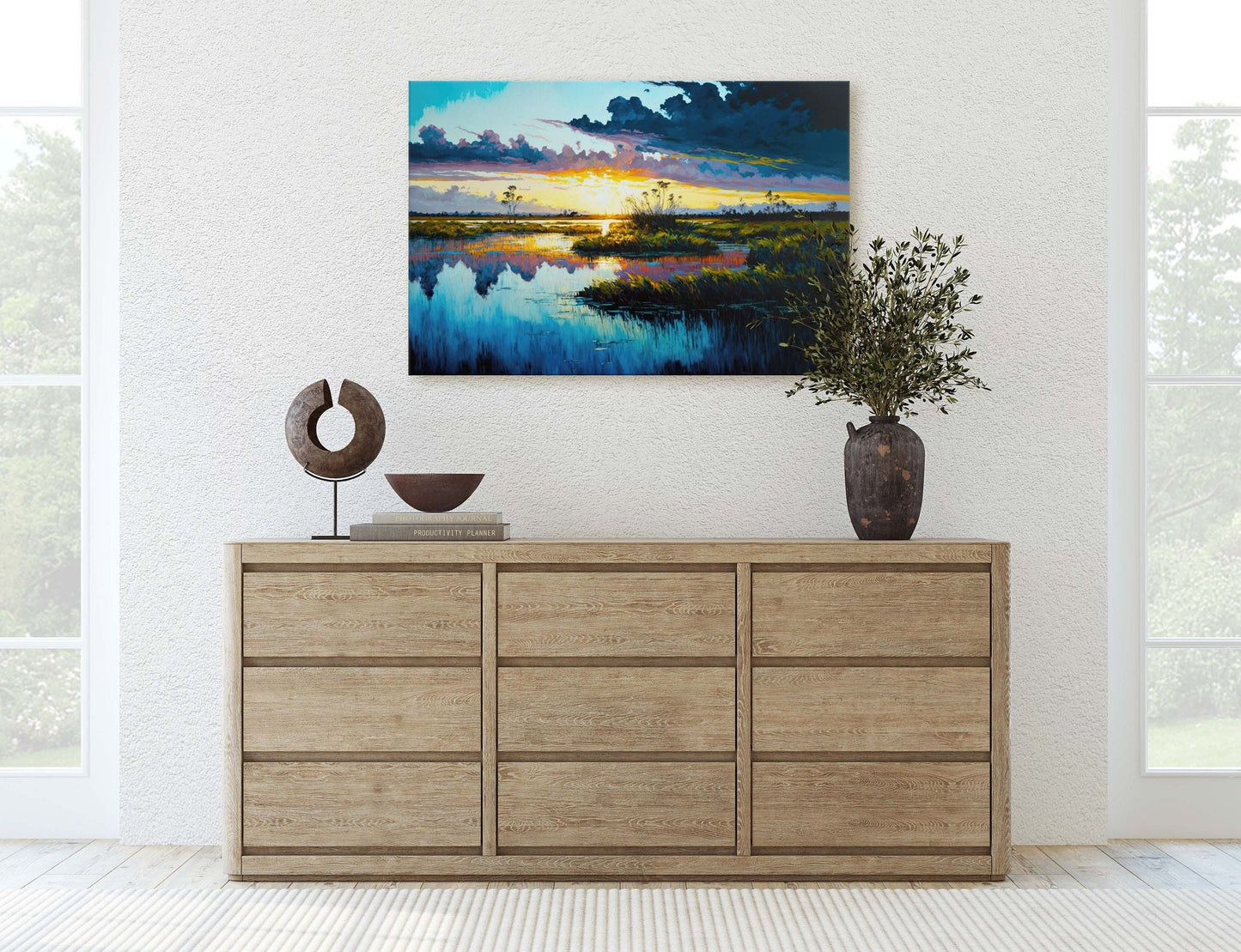 Everglades National Park Canvas Art Ready To Hang Large Print, Oil Painting, sunrise landscape, Sunset