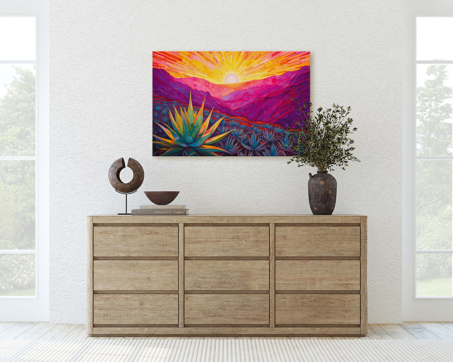 Desert Painting, Southwestern, Agave Art, Framed Canvas, Large Print, Landscape Painting