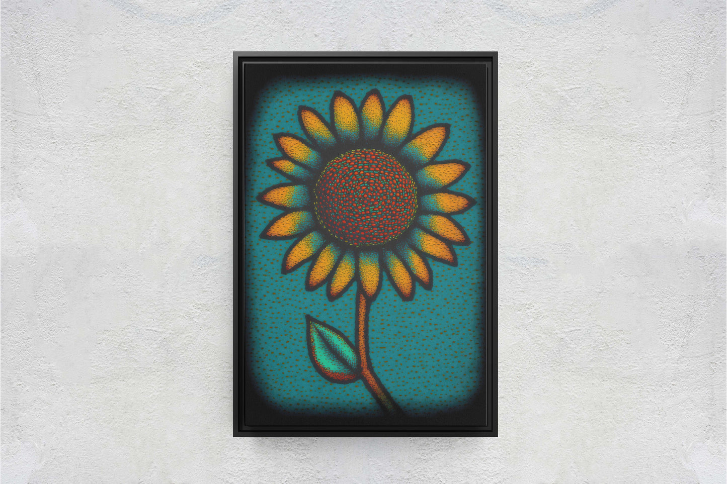 Sunflower, Abstract, Pointillism, Flower Decor, Large Print, Ready To hang, Farmhouse, Farm, Vertical Print, Modern Art, Contemporary