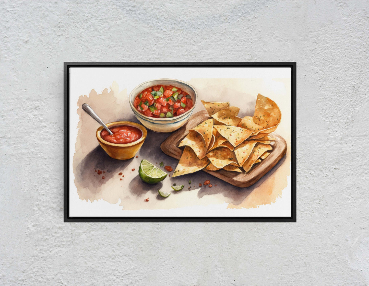 Chips and Salsa, Canvas Art, Ready To Hang, Large Print, Colorful, Watercolor, Mexican food, Kitchen Art, Dining Room, Restaurant Art