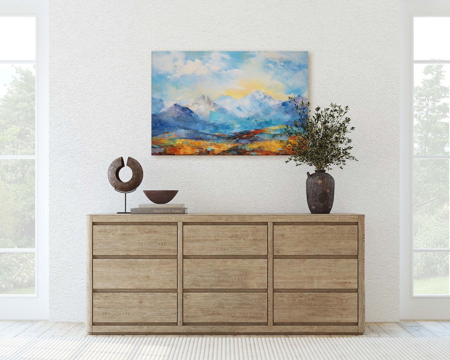 Abstract Mountains, Impressionist Art, Mountain Landscape, Scenic Decor, Painting Print, Framed Canvas, Large Art Print