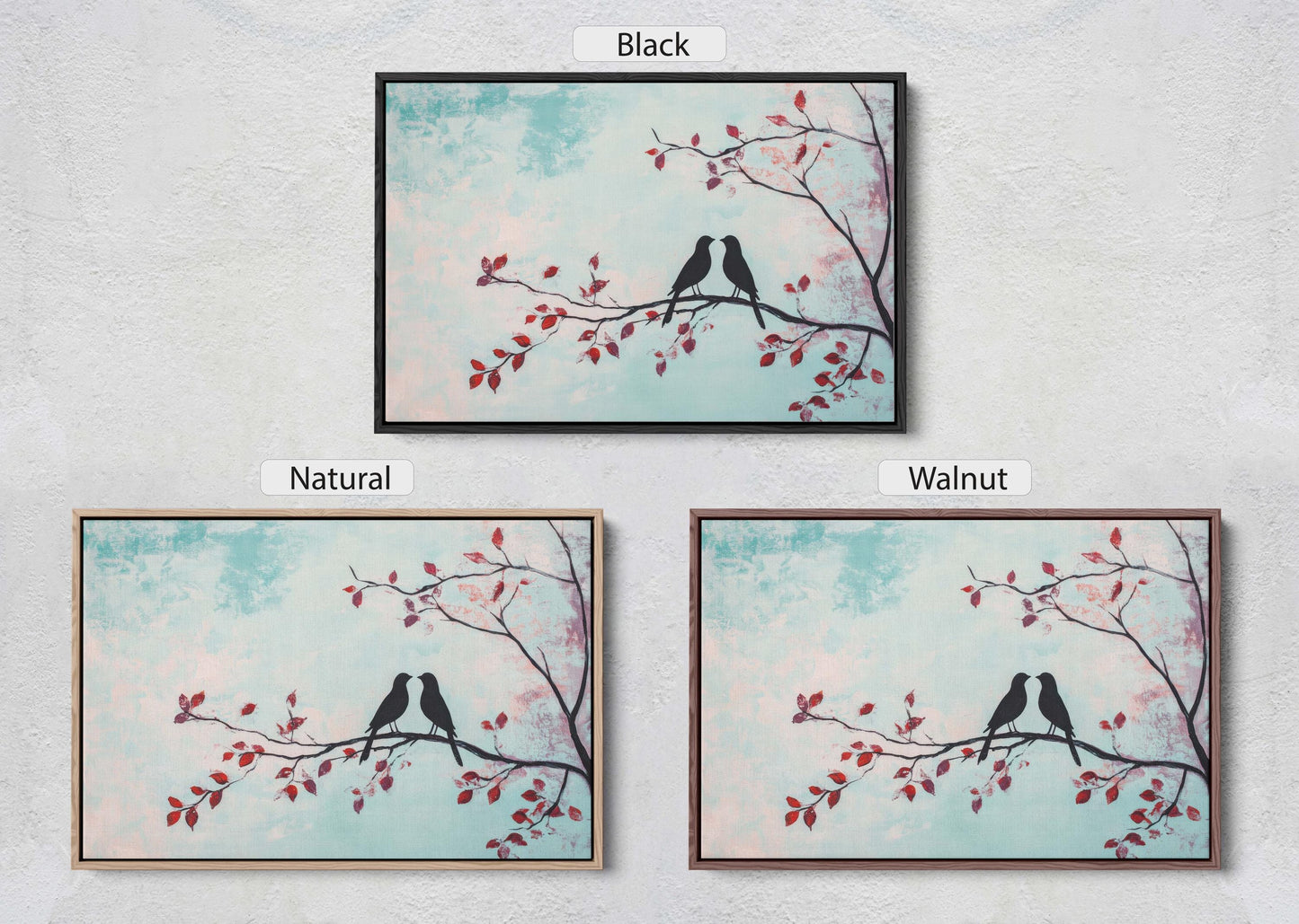 Lover birds, Bird Print, Pastel Colors, Contemporary Print, Blue Pink