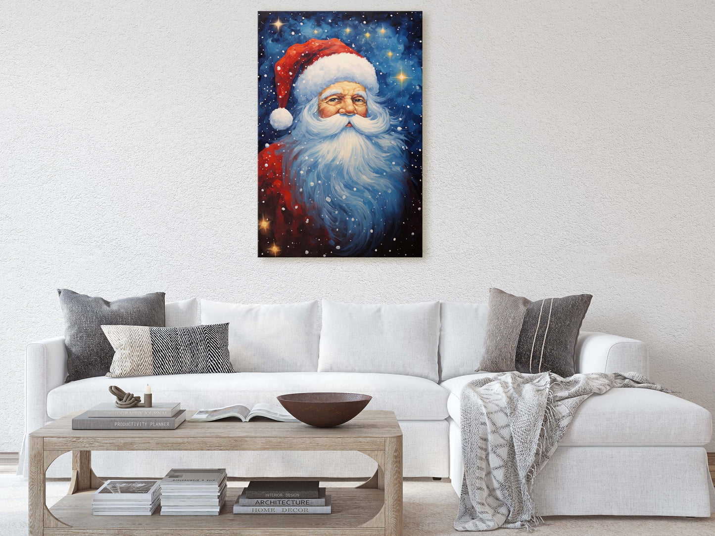 Santa Painting, Christmas Decor, Xmas Painting, Festive Painting, Winter Art, Framed Canvas, Santa Print