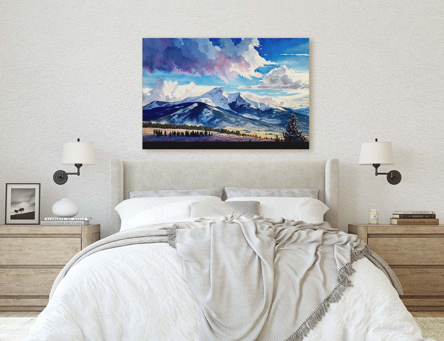 Big Sky Montana, Canvas Art, Ready To Hang, Large Print, Landscape Painting, Dramatic Landscape, Mountain Range, Blue sky mountain,