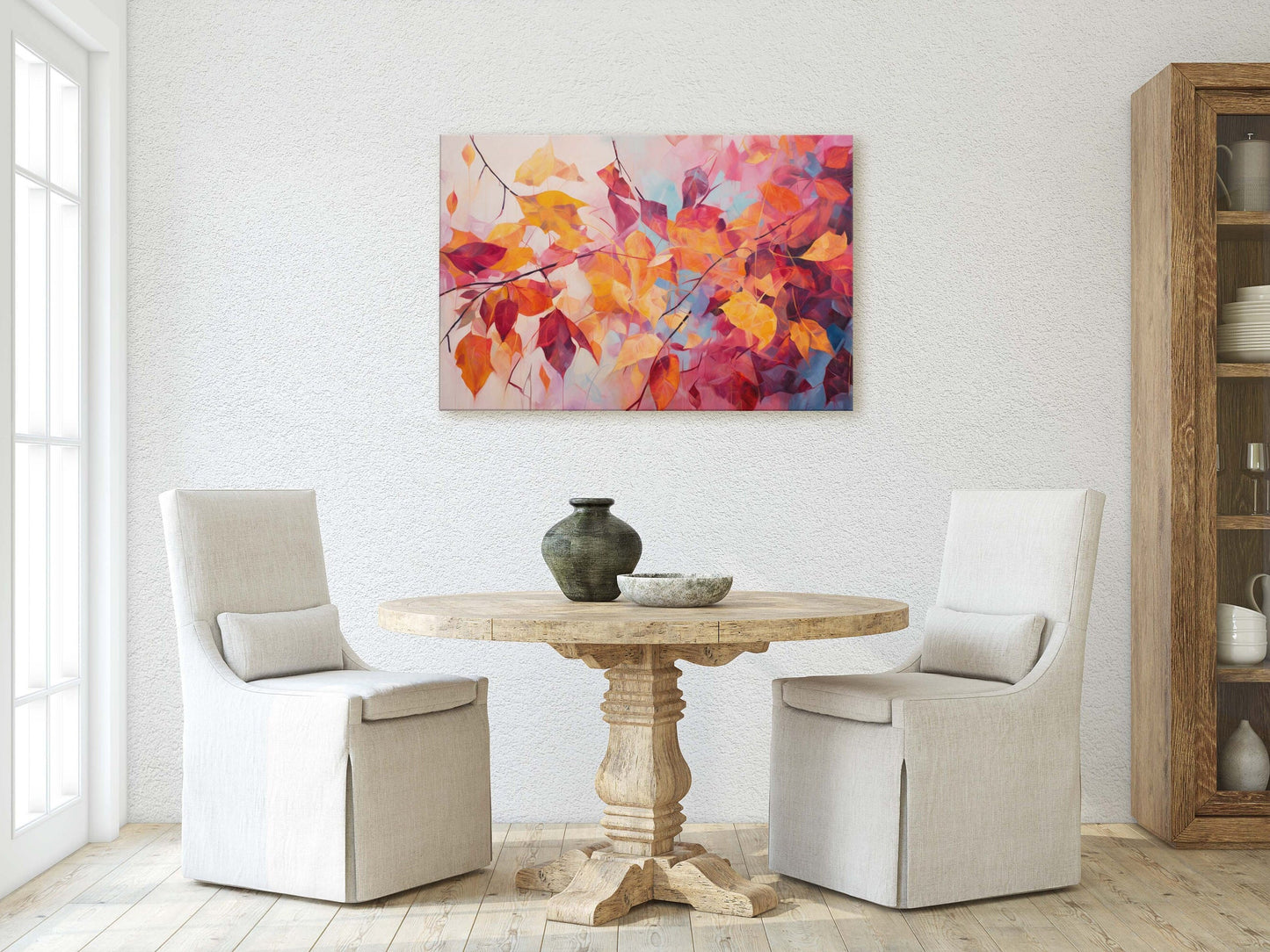 Abstract Leaf Print, Fall Leaves, Autumn,Red Orange Canvas, Fine Art, Modern Artwork, Contemporary Print, Framed Canvas