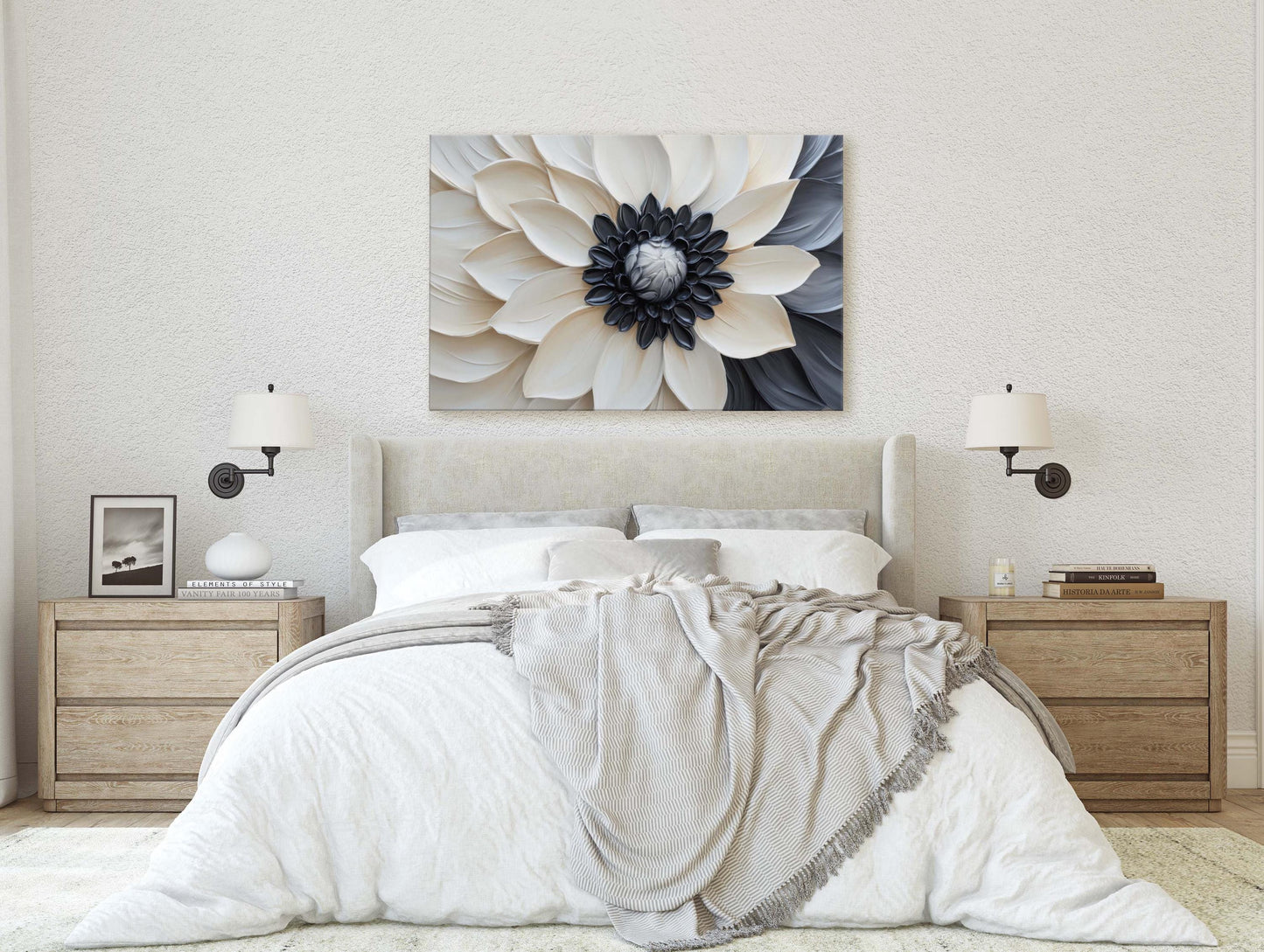 Flower Painting, Black White Floral, Contemporary Art