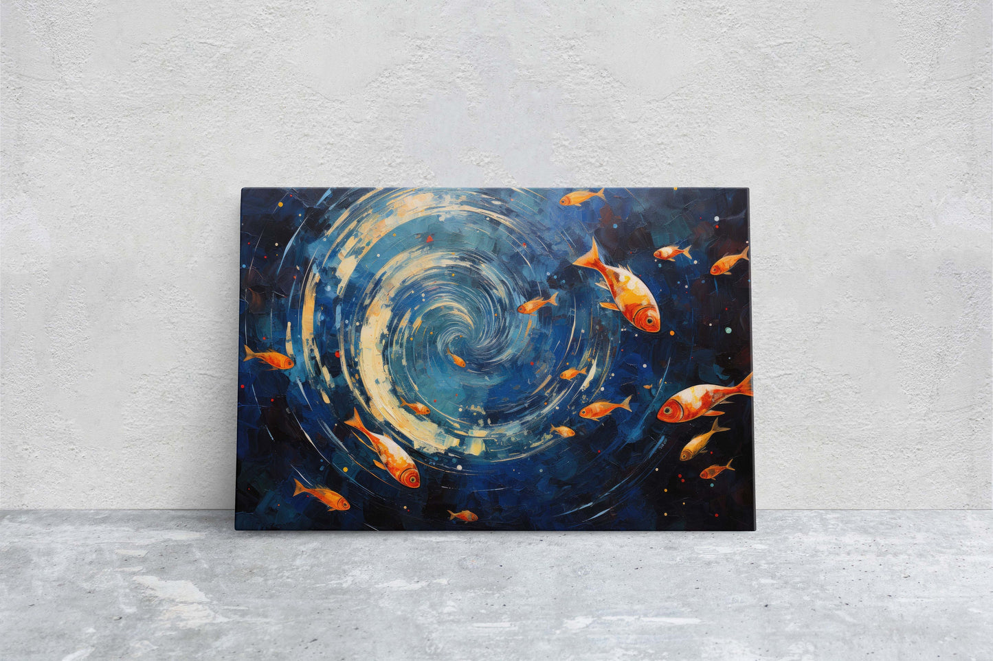 Fish School Painting, Canvas Wall Art, Abstract Blue Sea Painting, Boho Wall Décor, Custom Painting, Home Decor,Large Original,Framed Canvas
