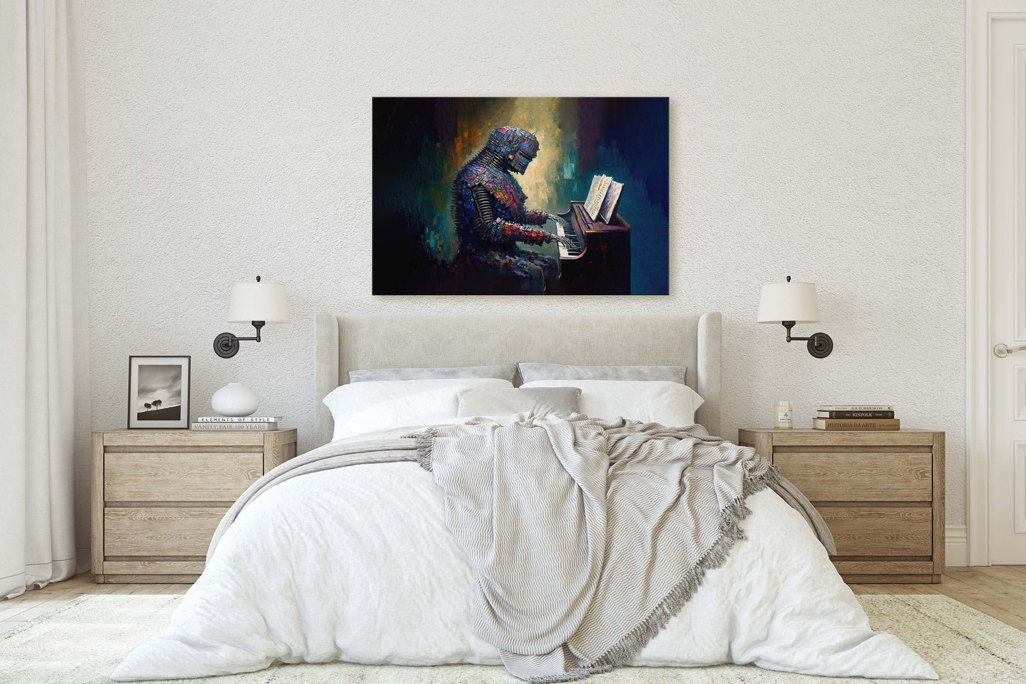 Robot Piano Canvas Art Ready To Hang Large Print, Colorful Robot, Instrument