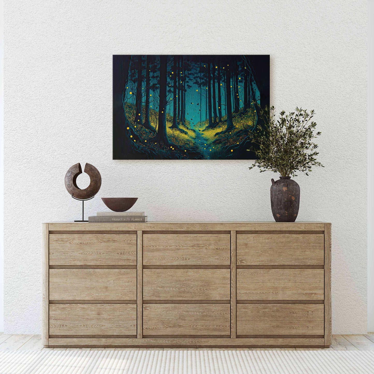Firefly Forest Canvas Art Ready To Hang Large Print, Oil Painting, Ethereal, colorful, Mysterious