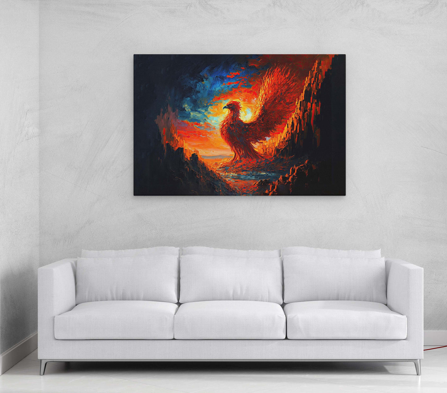 Phoenix Colorful Canvas Art Ready To Hang Large Print, Oil Painting, Fantasy, Mythical Creature, Mythology, Fire Bird, Dramatic