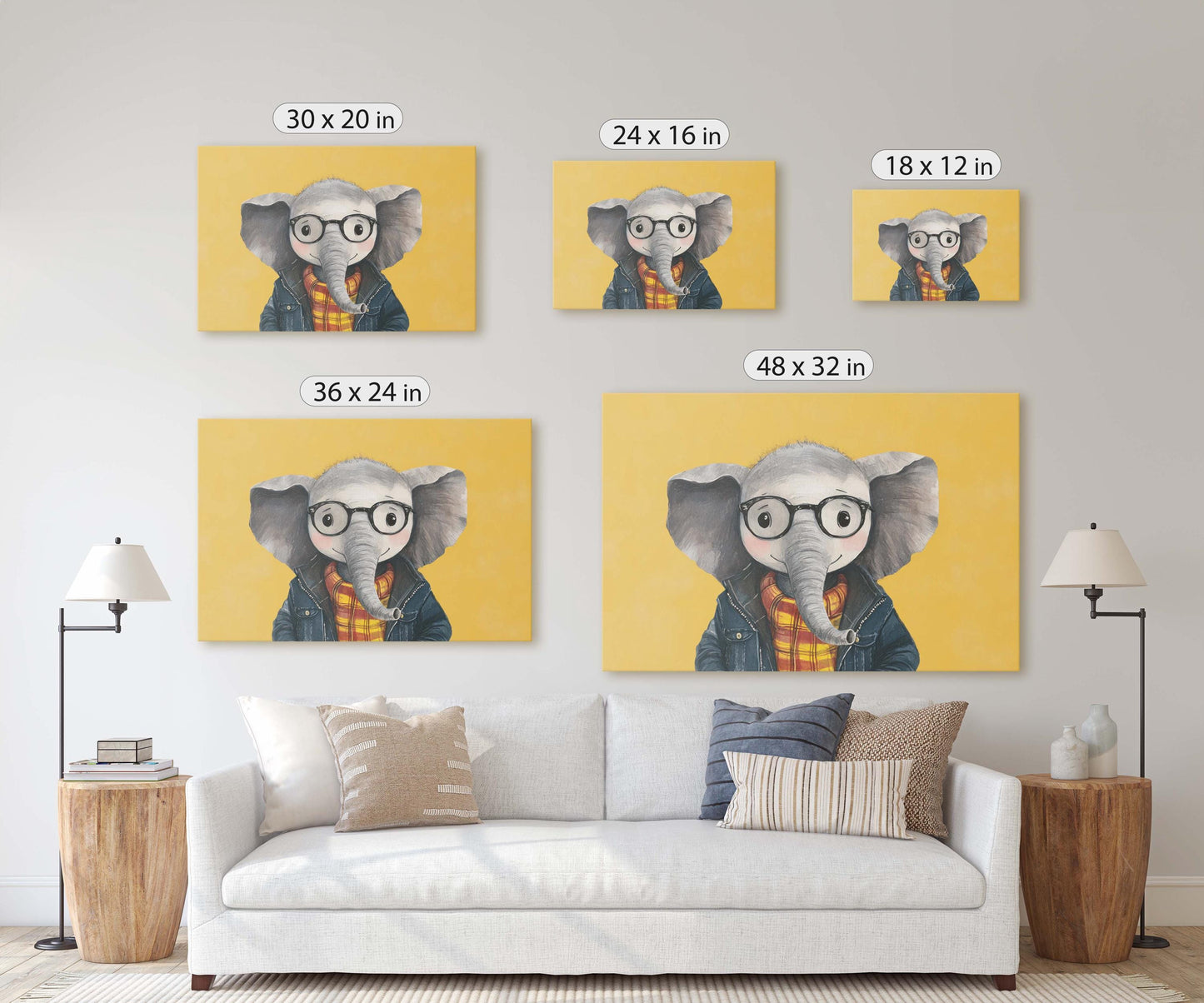 Hipster Elephant, Pop Art, Modern Decor, Street Art, Animal Art, Unique Art, Kids Room, Boys Room, Girls Room