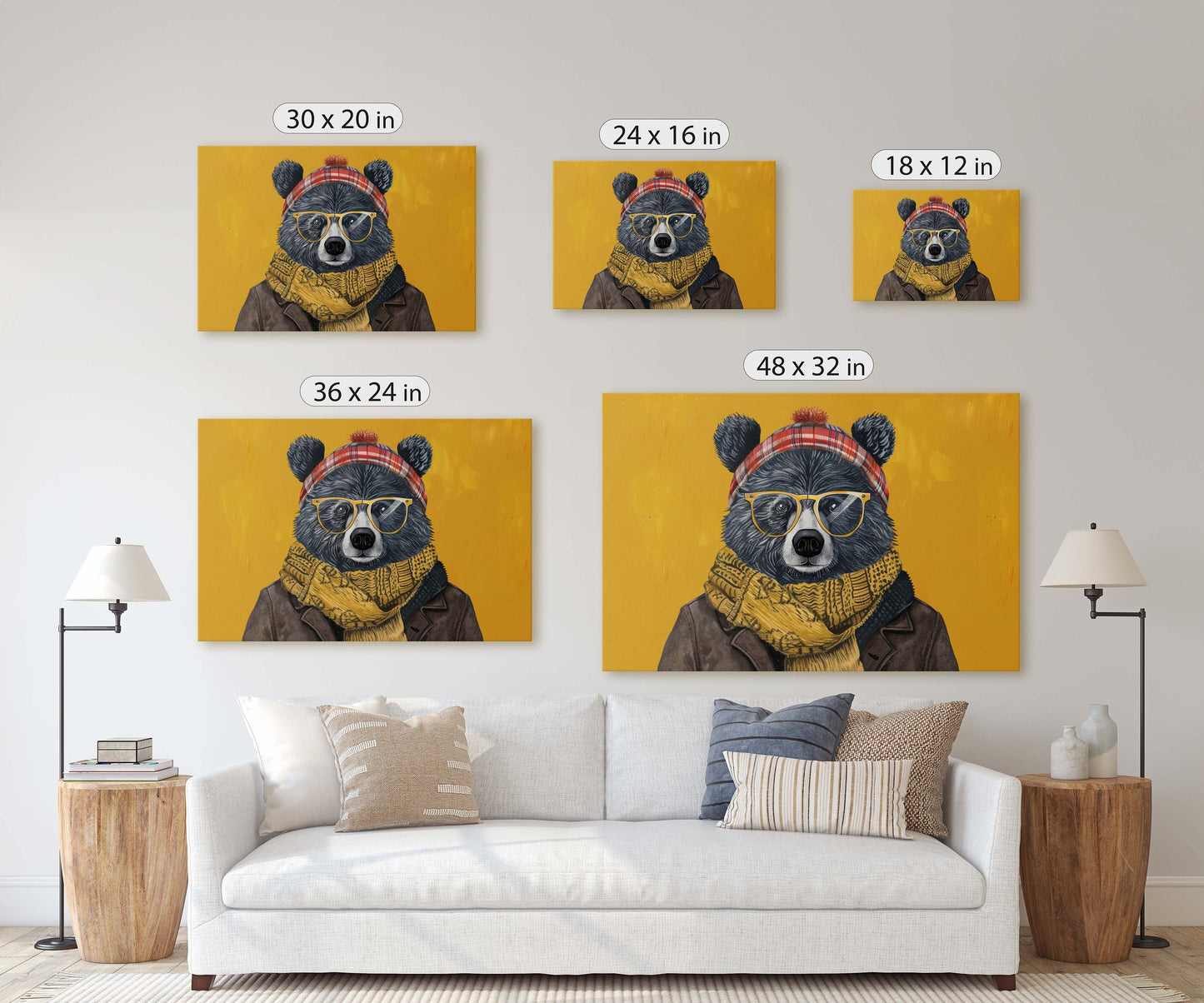 Hipster Bear, Pop Art, Street Art, Graffiti Painting, Animal Sunglasses, Orange Blue, Fun Quirky, Large Art Print, Kids Room, Boys Room