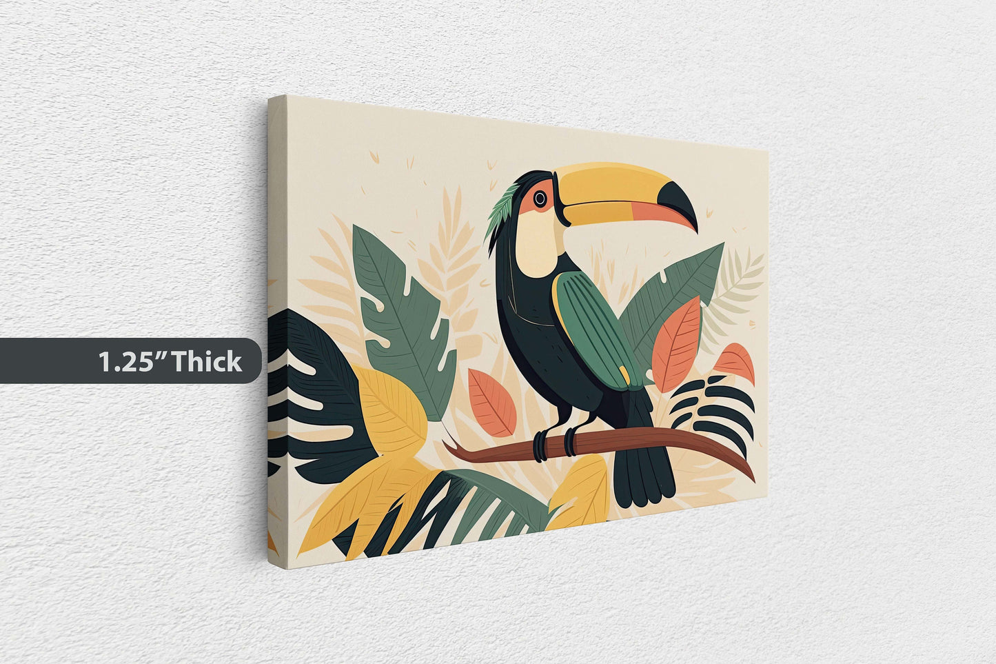 Toucan Boho Minimalist, Bird Art Deco, Mid Century Modern, Canvas Art Large Print,Painting, Landscape, Botanical Tropical