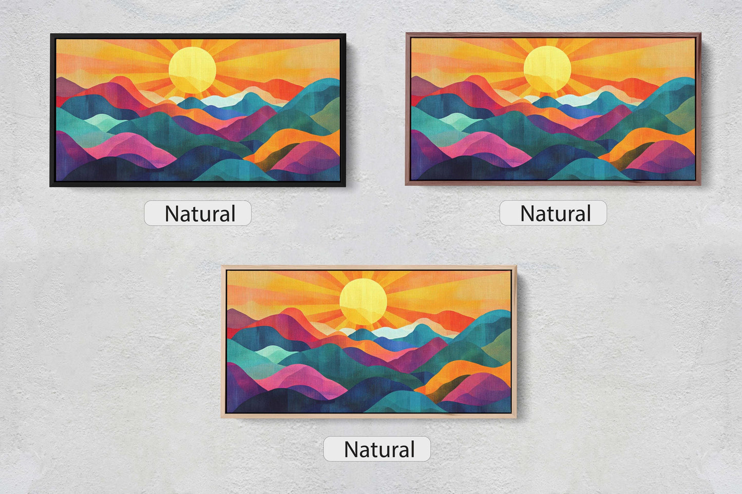 Sunshine Mountain, Canvas Print, Sunset Decor, Flat Art, Vibrant Color, Bold Art, Vertical, Abstract, Mid Century Modern, Scandinavian Print
