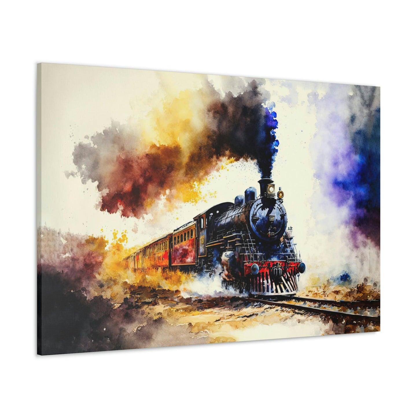 Train Watercolor Canvas Art Ready To Hang Large Print, Oil Painting, Colorful, Water Color, Steam