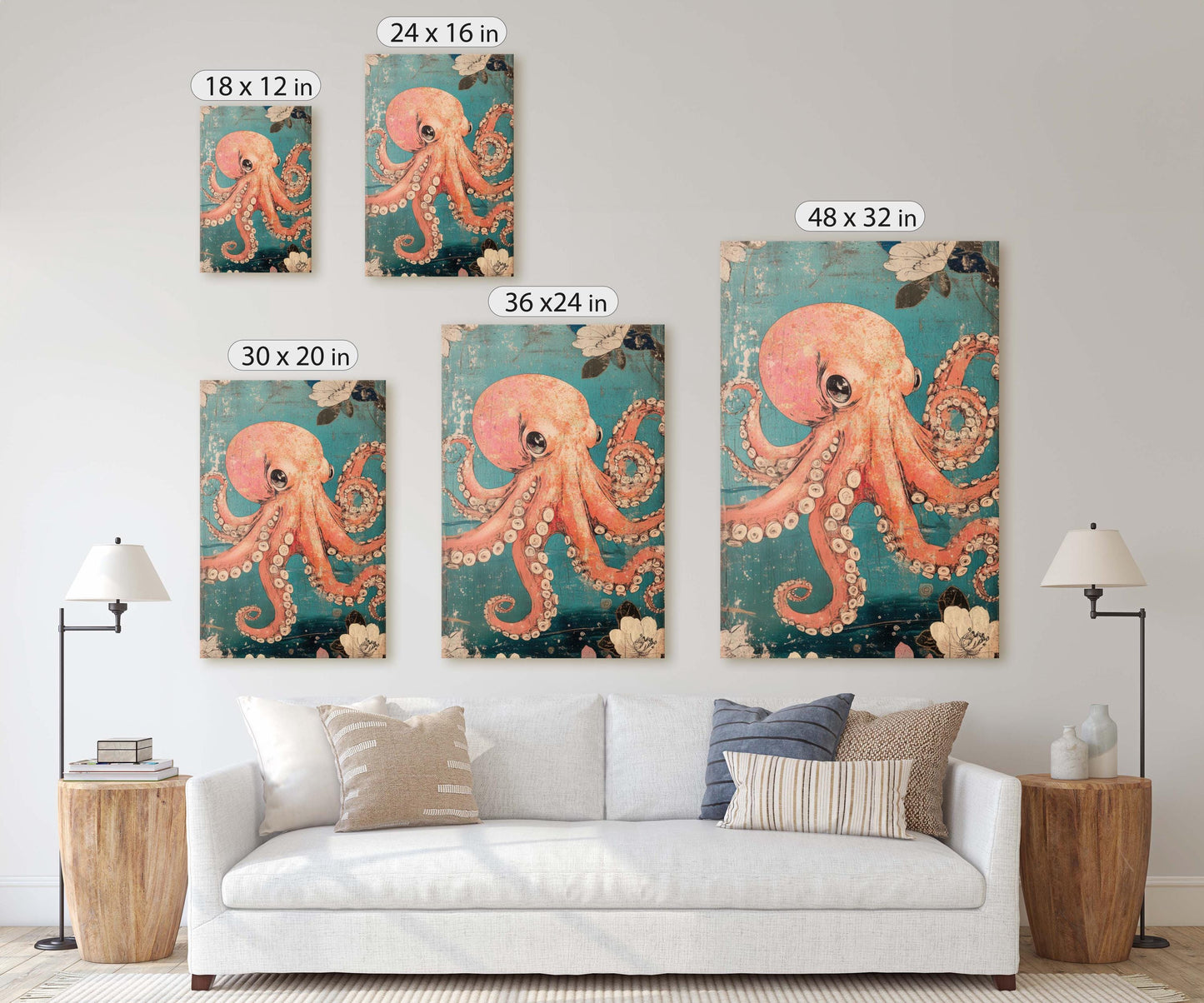 Vintage Octopus Print, ukiyo-e Print, Japanese Art, Vintage Retro