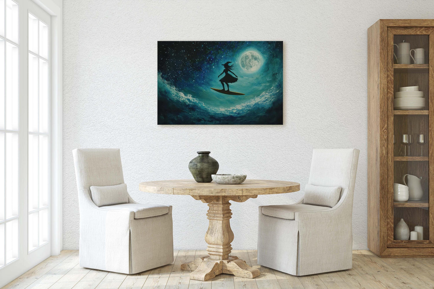 Surfing Witch, Whimsical Halloween, Full Moon, Flying Witch, Gothic Art, Fun Halloween, Whimsy, Funny Art