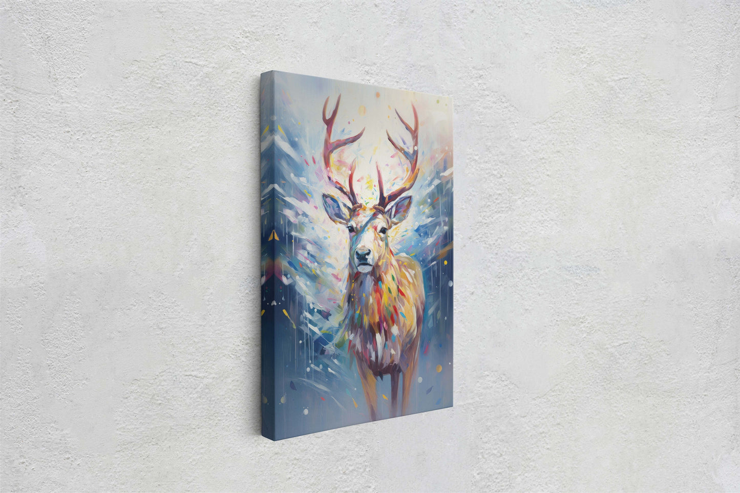 Reindeer Painting, Colorful Reindeer, Winter Art, Festive Decor, Xmas Print, Framed Canvas, Reindeer Print, Christmas Print