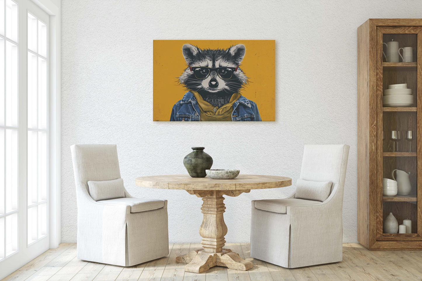 Hipster Racoon, Pop Art, Street Art, Graffiti Painting, Animal Sunglasses, Yellow, Fun Quirky, Large Art Print, Kids Room, Boys Room