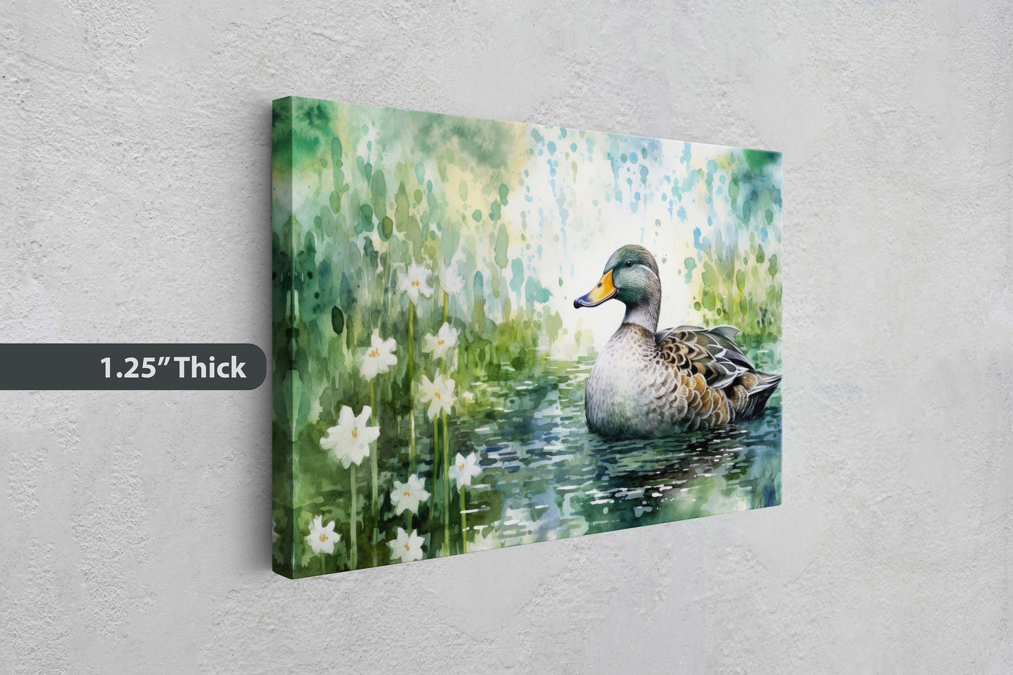 Duck Painting, Duck on Pond, Mallard Duck, Bird Art, Green Pond, Framed Canvas, Large Art Print, Traditional Print, Avian Decor