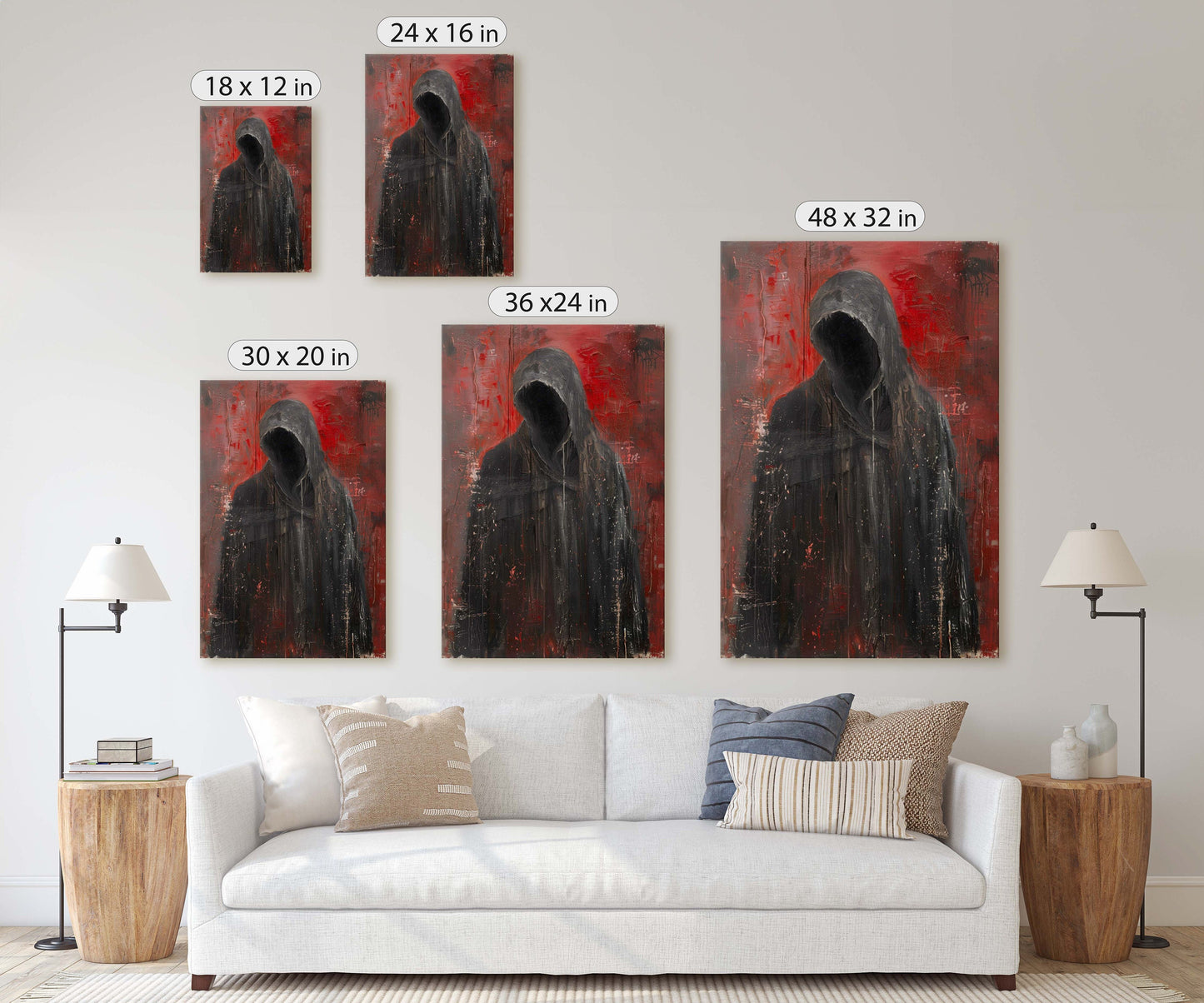 Figure of Death, Dark Robed Figure, Creepy Painting, Gothic Art, Dark Academia, Victorian Art, Red Decor
