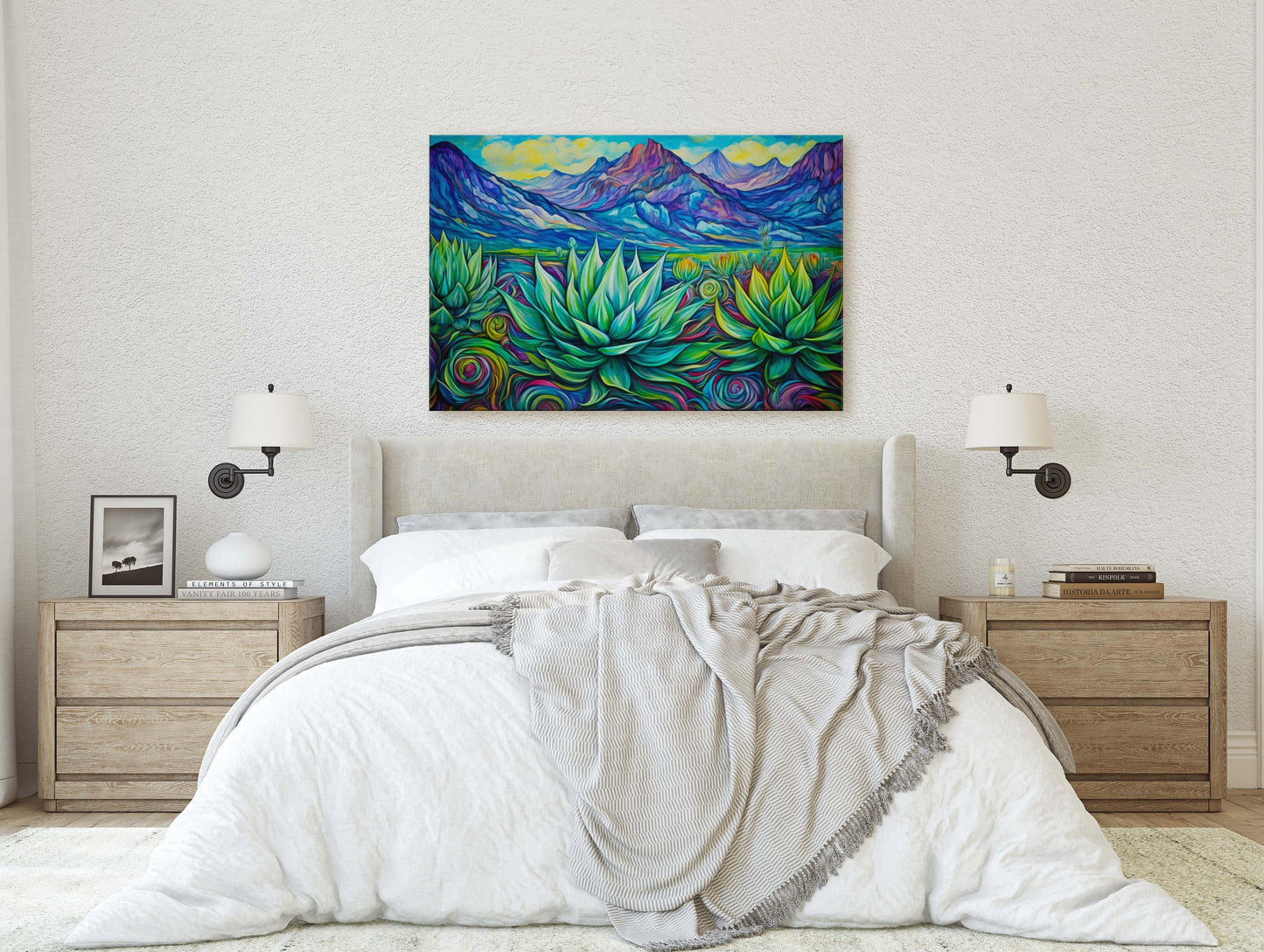 Southwestern Painting, Desert Decor, Agave Art, Framed Canvas, Large Print, Landscape Painting